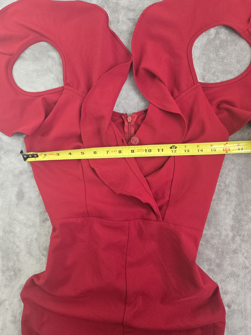 Red Off-Shoulder Ruffle Jumpsuit - Picture 6 of 10